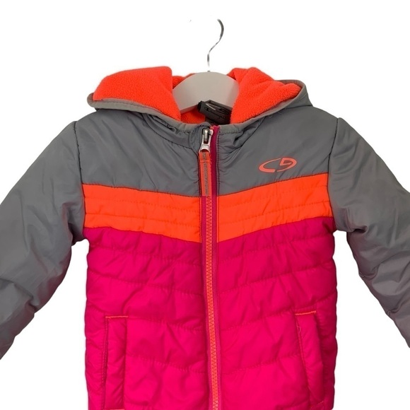 Champion Baby Girl Puffer Jacket Fleece Lined Size 12 Months fluorescent Hooded - Picture 2 of 14